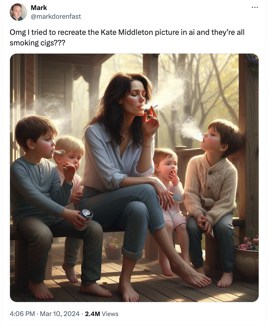 sitting - Mark Omg I tried to recreate the Kate Middleton picture in ai and they're all smoking cigs??? 2.4M Views